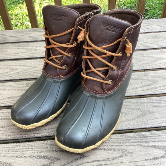 SPERRY Top Sider Saltwater Leather Waterproof Rain Duck Boots Womens 9 #91176 - Picture 3 of 10